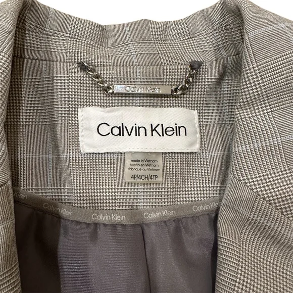 Calvin Klein Blazer, Size 4P, Grey, Blue, Black - Picture 3 of 4